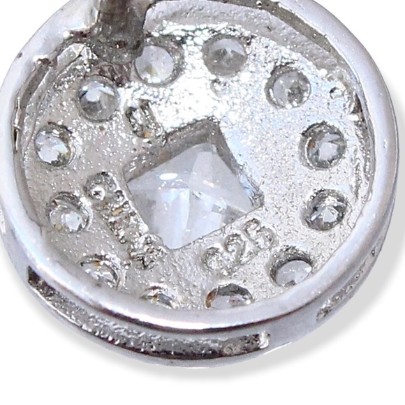 Estate Princess Cut Cubic Zirconia Sterling Silver Stud Earrings Round Halo - Picture 4 of 4